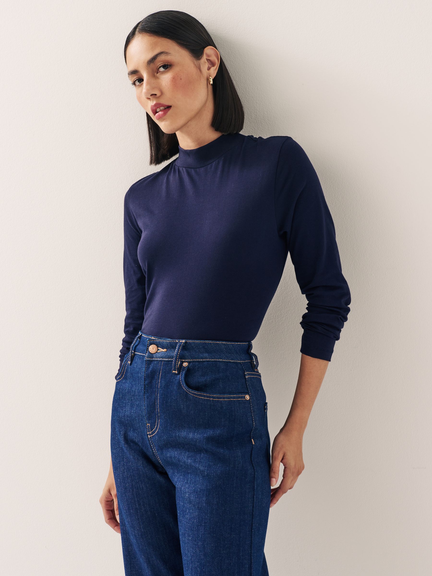 Navy high neck top cheap