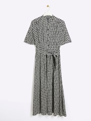 Schwarz - River Island Bedrucktes Hemdkleid mit Gürtel und Knopfleiste - Bild 5 von 6