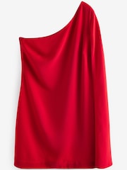 Red One Shoulder Cape Sleeve Mini Dress - Image 3 of 4