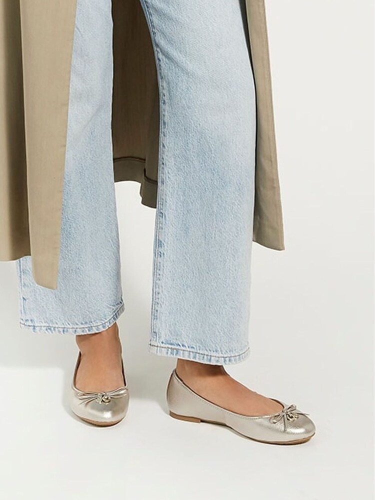 Dune London Gold Standard Fit Hallo Charm Trim Leather Ballet Shoes - Image 1 of 5