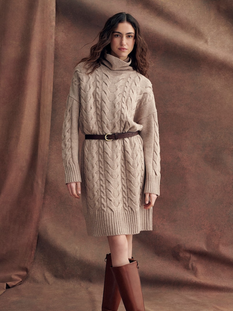 Barbour® Beige Woodland Cable Knitted Dress - Image 1 of 10