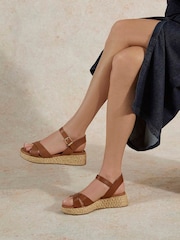 Dune London Brown Standard Fit Linnie Cross-Strap Flatform Sandals - Image 1 of 7