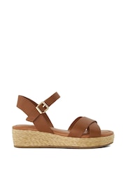Dune London Brown Standard Fit Linnie Cross-Strap Flatform Sandals - Image 4 of 7