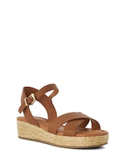 Dune London Brown Standard Fit Linnie Cross-Strap Flatform Sandals - Image 5 of 7