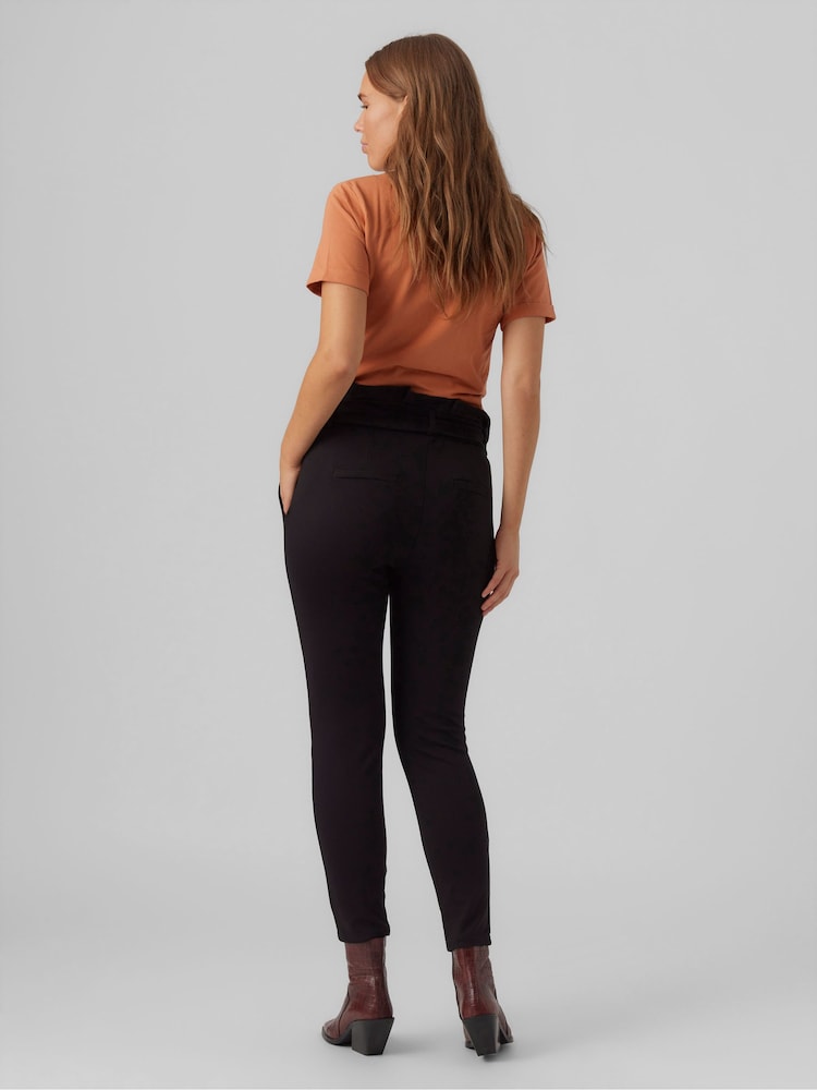 VERO MODA Black Maternity Over The Bump Paperbag Waist Stretch Trousers - Image 2 of 5