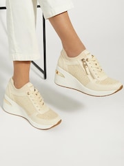 Dune London Natural Eilin Zip Detail Wedge Trainers - Image 1 of 7