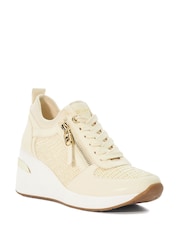 Dune London Natural Eilin Zip Detail Wedge Trainers - Image 4 of 7