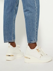 Dune London White Eilin Zip Detail Wedge Trainers - Image 1 of 6