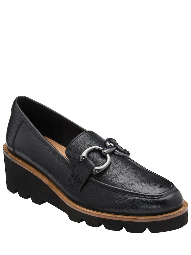 Lotus Black Leather Wedge Loafers - Image 1 of 4 Lotus Black Leather Wedge Loafers - Image 1 of 4
