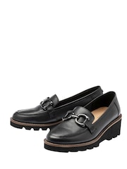 Lotus Black Leather Wedge Loafers - Image 2 of 4