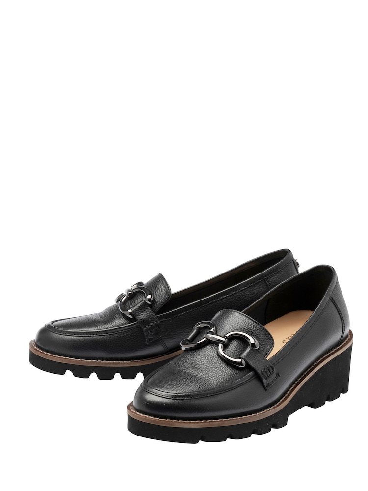 Lotus Black Leather Wedge Loafers - Image 2 of 4 Lotus Black Leather Wedge Loafers - Image 2 of 4