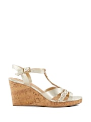 Dune London Gold Standard Fit Koala Plait T-Bar Strap Cork Wedge Heels - Image 3 of 6