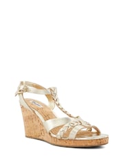 Dune London Gold Standard Fit Koala Plait T-Bar Strap Cork Wedge Heels - Image 4 of 6