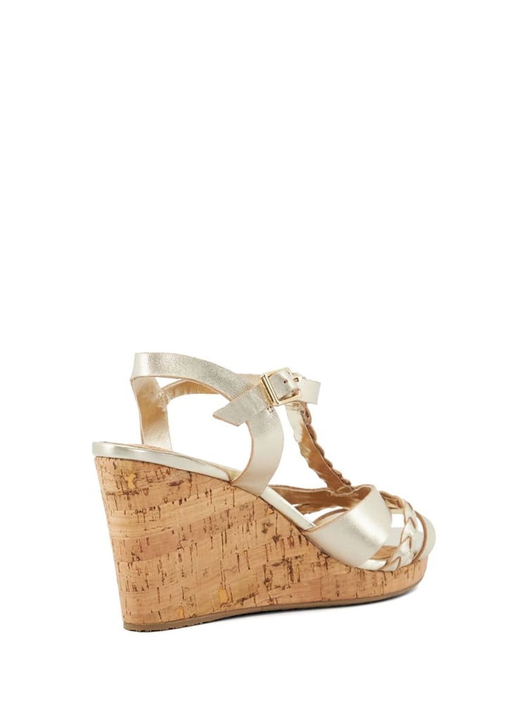 Dune London Gold Standard Fit Koala Plait T-Bar Strap Cork Wedge Heels - Image 5 of 6