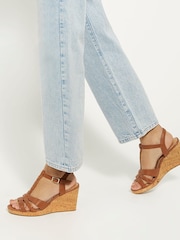 Dune London Brown Standard Fit Koala Plait T-Bar Strap Cork Wedge Heels - Image 1 of 6