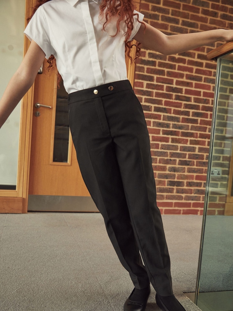 Black Regular Length Senior Tapered Gold Snap School Trousers (9-18yrs) - Image 1 of 4