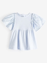 Blue Flower Short Sleeve Embroidered Blouse (3mths-7yrs) - Image 1 of 4