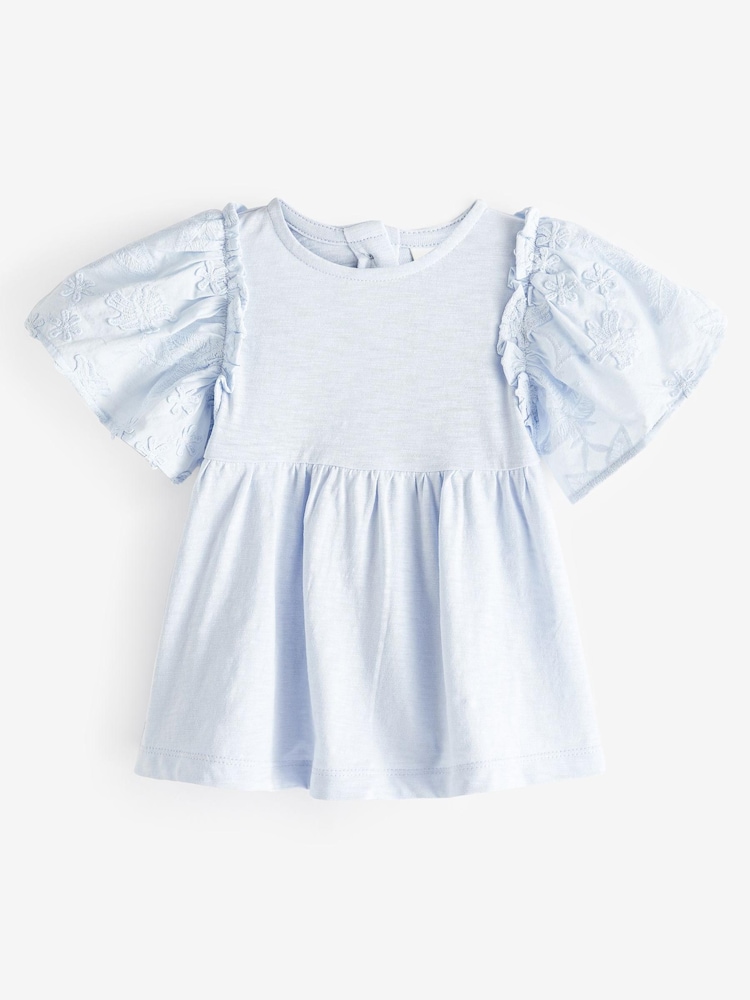 Blue Flower Short Sleeve Embroidered Blouse (3mths-7yrs) - Image 1 of 4 Blue Flower Short Sleeve Embroidered Blouse (3mths-7yrs) - Image 1 of 4