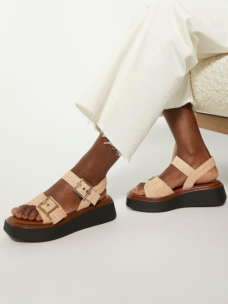 Dune London Natural Chrome Loells Buckle Flatform Sandals - Image 1 of 6
