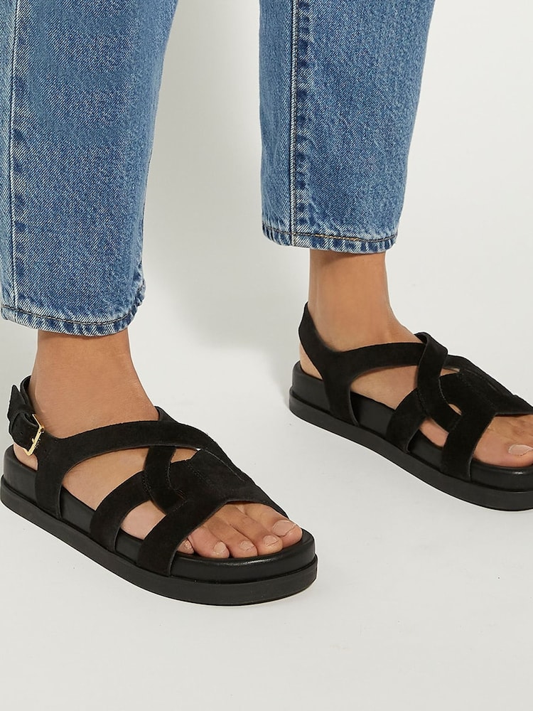 Dune London Black Loupin Cut-Out Footbed Sandals - Image 1 of 7