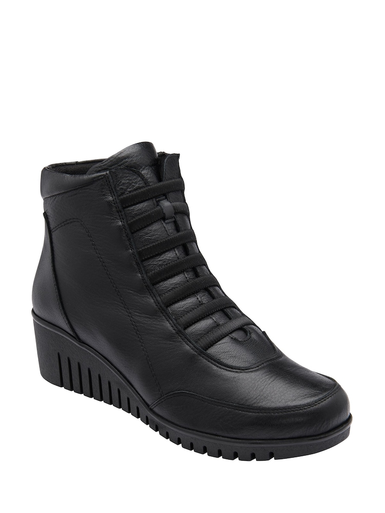 Lotus Black Leather Wedge Ankle Boots - Image 1 of 4 Lotus Black Leather Wedge Ankle Boots - Image 1 of 4