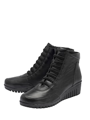 Lotus Black Leather Wedge Ankle Boots - Image 2 of 4
