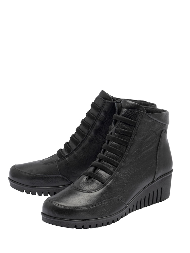 Lotus Black Leather Wedge Ankle Boots - Image 2 of 4 Lotus Black Leather Wedge Ankle Boots - Image 2 of 4