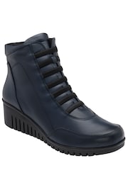 Lotus Blue Leather Wedge Ankle Boots - Image 1 of 4