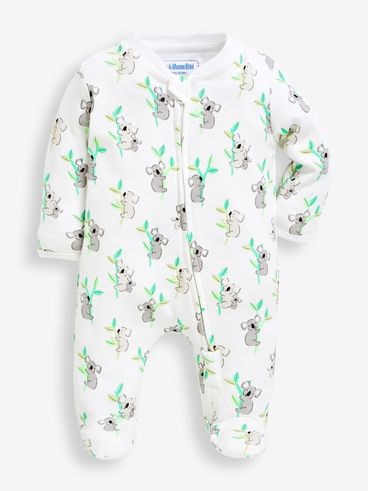 JoJo Maman Bébé Koala Zip 100% Cotton White Sleepsuit - Image 1 of 3