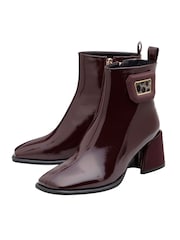 Lotus Red Patent Heeled Ankle Boots - Image 2 of 4