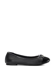 Dune London Black Ground Standard Fit Hallo Charm Trim Leather Ballet Shoes - Image 3 of 6