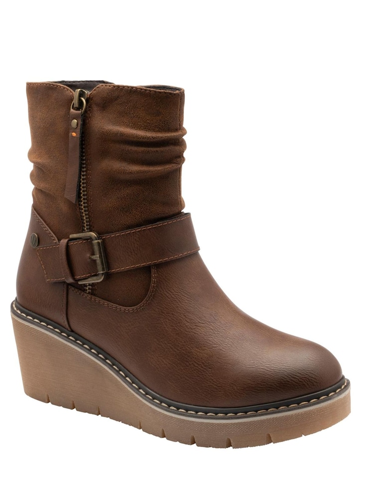 Lotus Brown Wedge Ankle Boots - Image 1 of 4 Lotus Brown Wedge Ankle Boots - Image 1 of 4