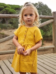 JoJo Maman Bébé Yellow Spot Button Front Dress - Image 3 of 4