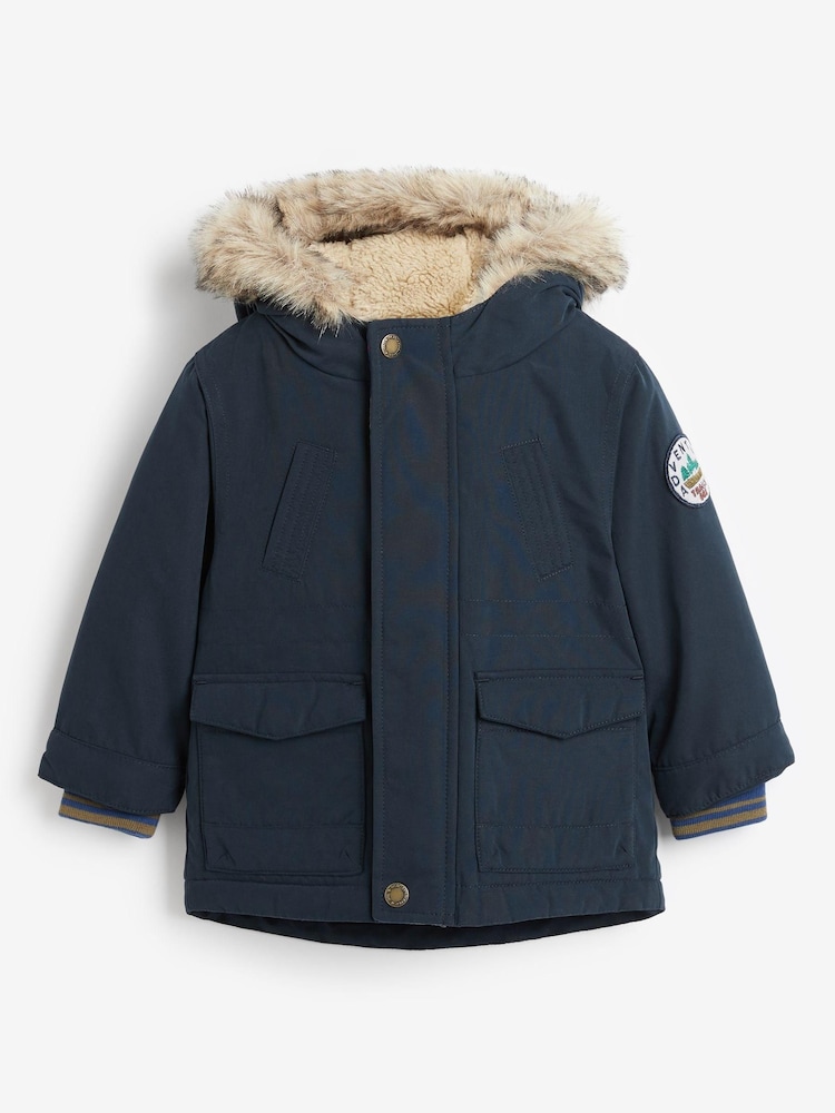 Marineblau/blau - Spritzwasserabweisender Parka mit Fellimitatbesatz (3 Monate–7 Jahre) - Bild 1 von 12 Marineblau/blau - Spritzwasserabweisender Parka mit Fellimitatbesatz (3 Monate–7 Jahre) - Bild 1 von 12