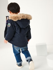 Navy Blue Shower Resistant Faux Fur Parka Coat (3mths-7yrs) - Image 10 of 12