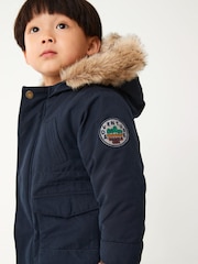 Navy Blue Shower Resistant Faux Fur Parka Coat (3mths-7yrs) - Image 11 of 12