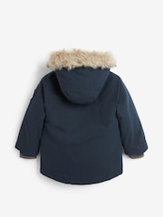 Navy Blue Shower Resistant Faux Fur Parka Coat (3mths-7yrs) - Image 2 of 12