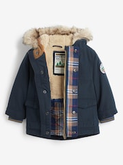 Navy Blue Shower Resistant Faux Fur Parka Coat (3mths-7yrs) - Image 5 of 12