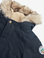 Navy Blue Shower Resistant Faux Fur Parka Coat (3mths-7yrs) - Image 7 of 12