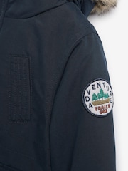 Navy Blue Shower Resistant Faux Fur Parka Coat (3mths-7yrs) - Image 8 of 12