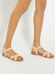 Dune London Natural Lassey Cross-Strap Sandals - Image 1 of 6