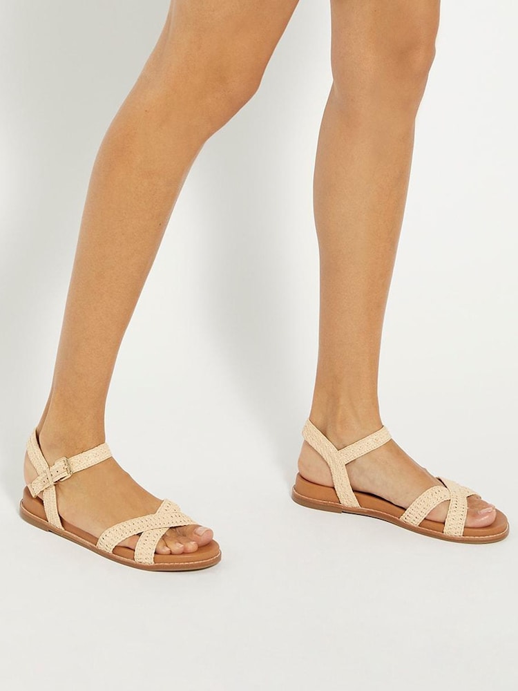 Dune London Natural Lassey Cross-Strap Sandals - Image 1 of 6
