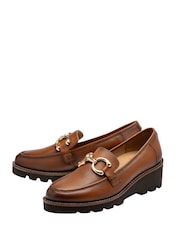 Lotus Brown Leather Wedge Loafers - Image 2 of 4