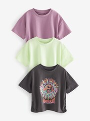 Grey/Purple/Green 3 Pack Sequin Celestial Ruche Side T-Shirts (3-16yrs) - Image 1 of 9