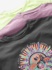 Grey/Purple/Green 3 Pack Sequin Celestial Ruche Side T-Shirts (3-16yrs) - Image 6 of 9