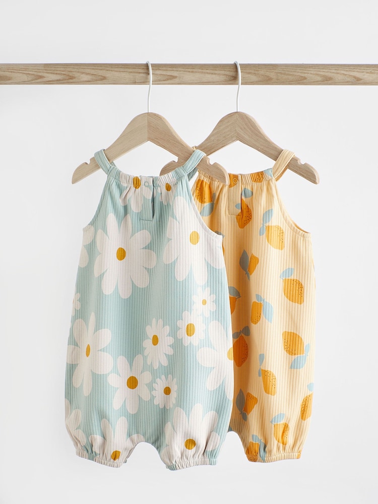 Modra/rumena limona - 100% Cotton dojenček haljica za igranje 2 komplet - Slika 2 iz 8