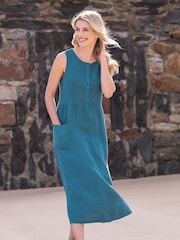 Celtic & Co. Ärmelloses Midikleid aus Leinen, Blau - Bild 1 von 7