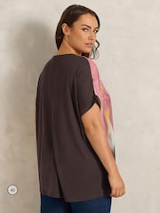 Evans Brown Blurred Floral Print Top - Image 3 of 6