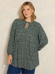 Evans Green Ditsy Tie Neck Blouse - Image 1 of 6