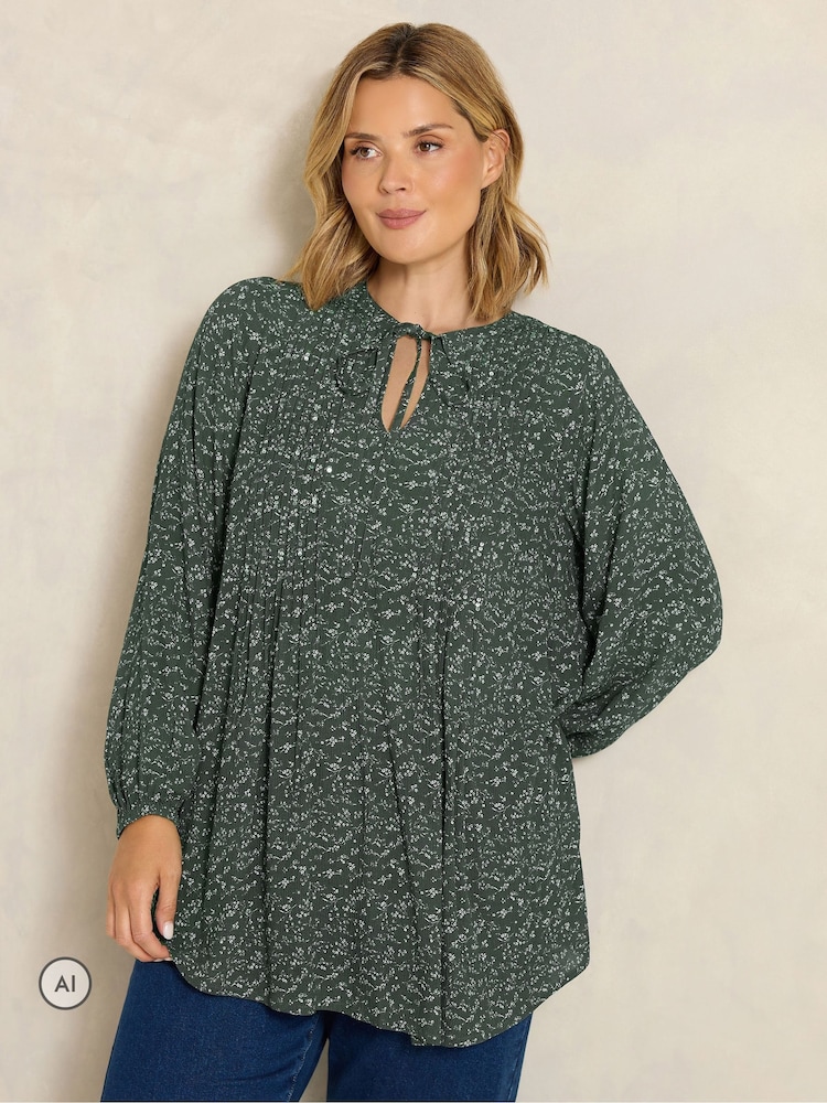 Evans Green Ditsy Tie Neck Blouse - Image 1 of 6 Evans Green Ditsy Tie Neck Blouse - Image 1 of 6
